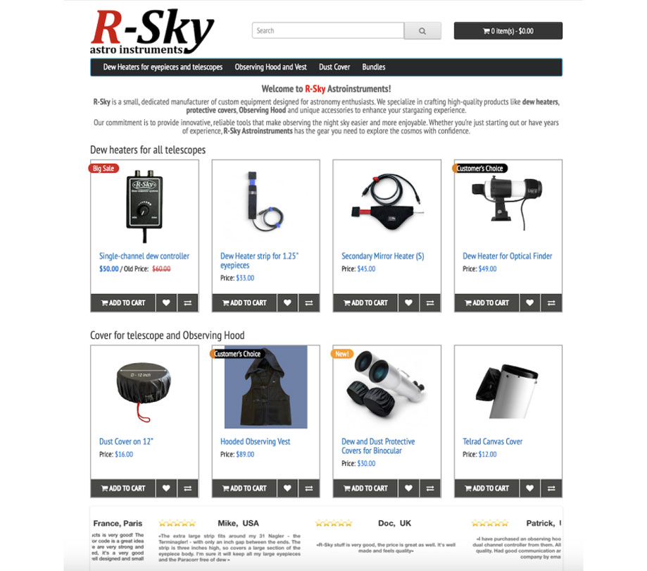 Astronomy store R-Sky updates