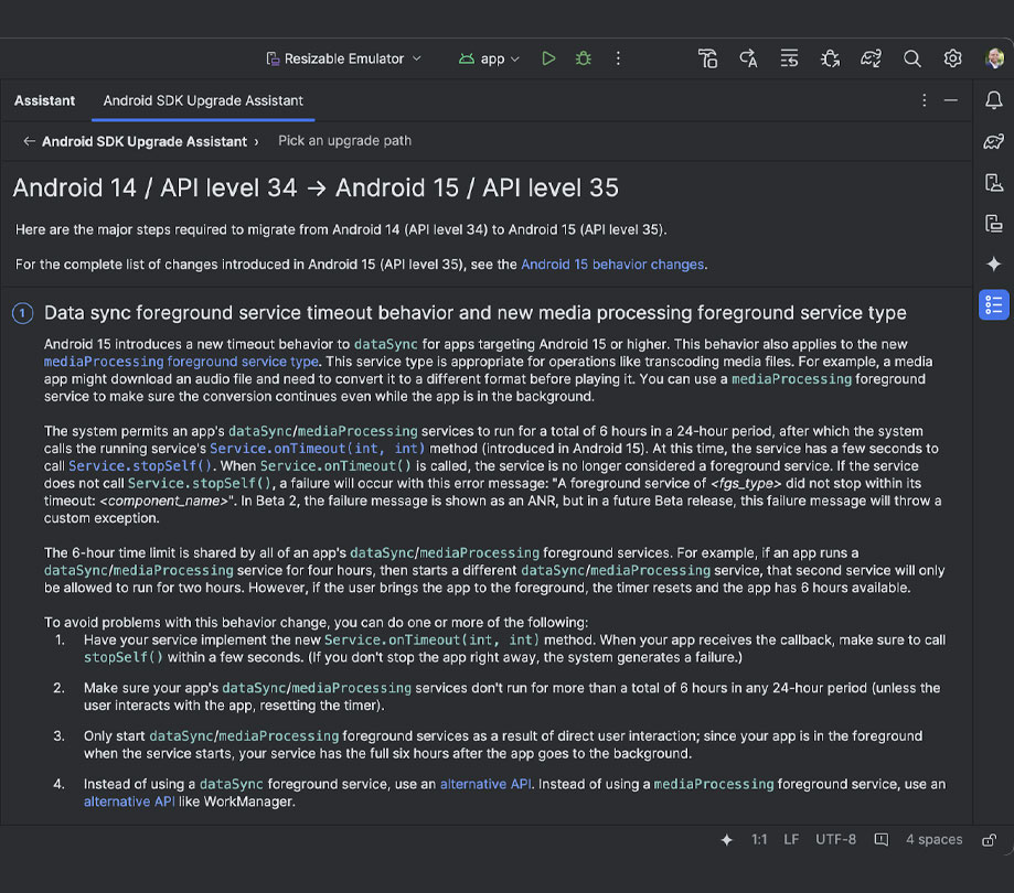 Android SDK upgrade assistant in Android Studio Koala feature drop