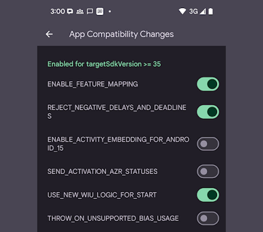 App compatibility toggles in Developer Options