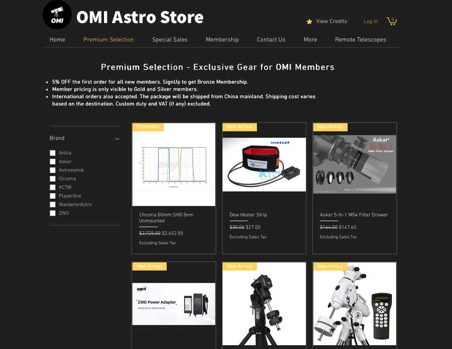 New astronomy online store from OMI Astro launches