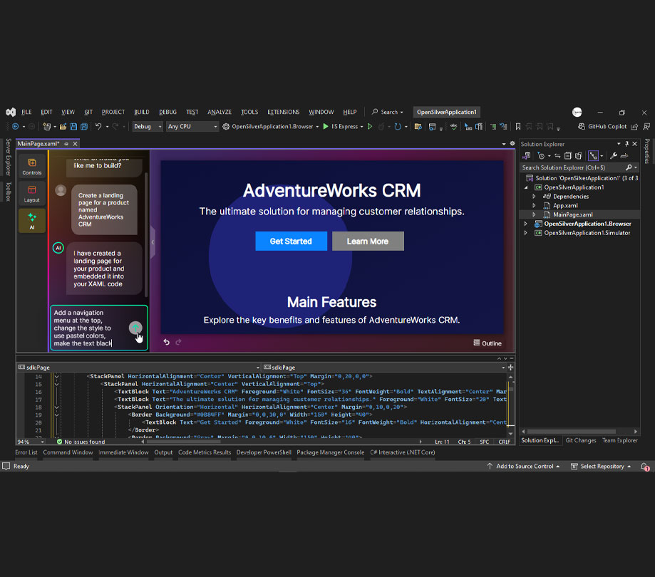 The new AI powered UI designer in Visual Studio 2022