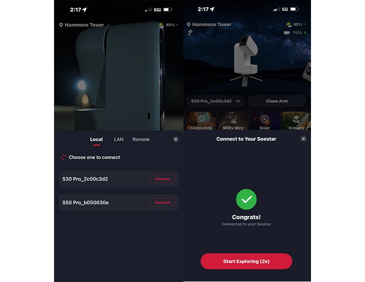 Seestar App Connection to telescope