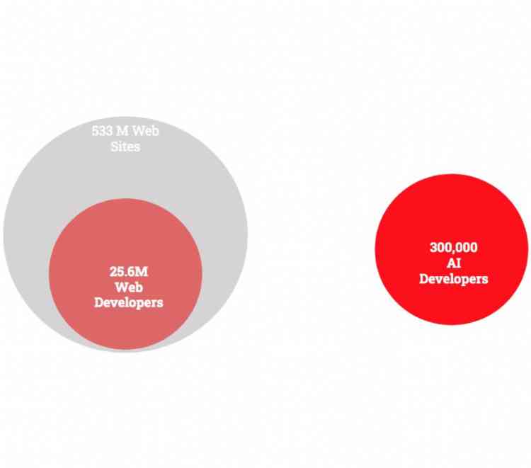 25 million web developers in the world compared to only 300000 AI engineers