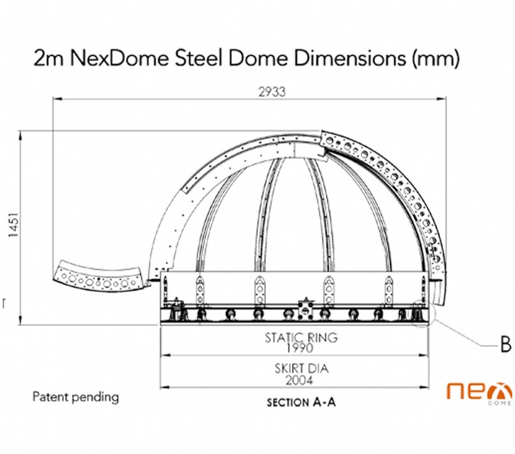 2m NexDome Steel Dome dimensions