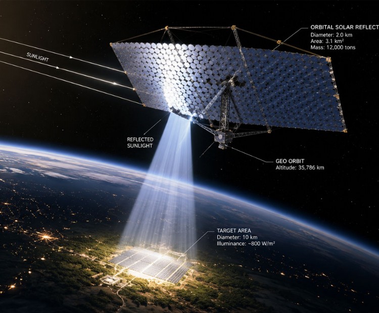 Beaming sunight to solar farms at night depiction ScopeTrader