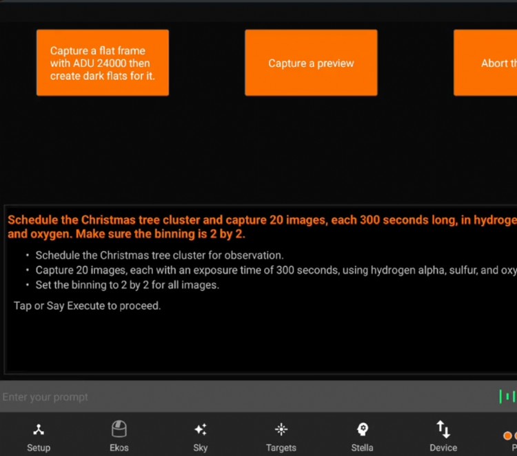 Commanding Stella AI and verifying session parameters