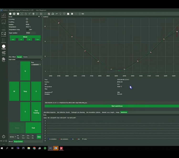 Configuring autofocus software and fine tuning performance with NINA
