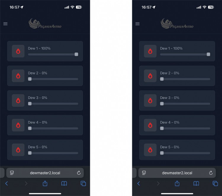 Easily control the DewMaster2 by connecting directly to its Wi Fi hotspot