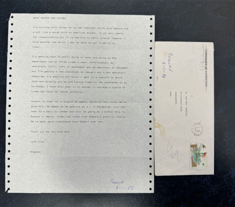 Letter written using his new communication system