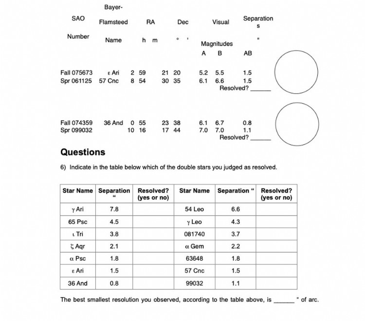 Light gathering power and resolution worksheet page 2