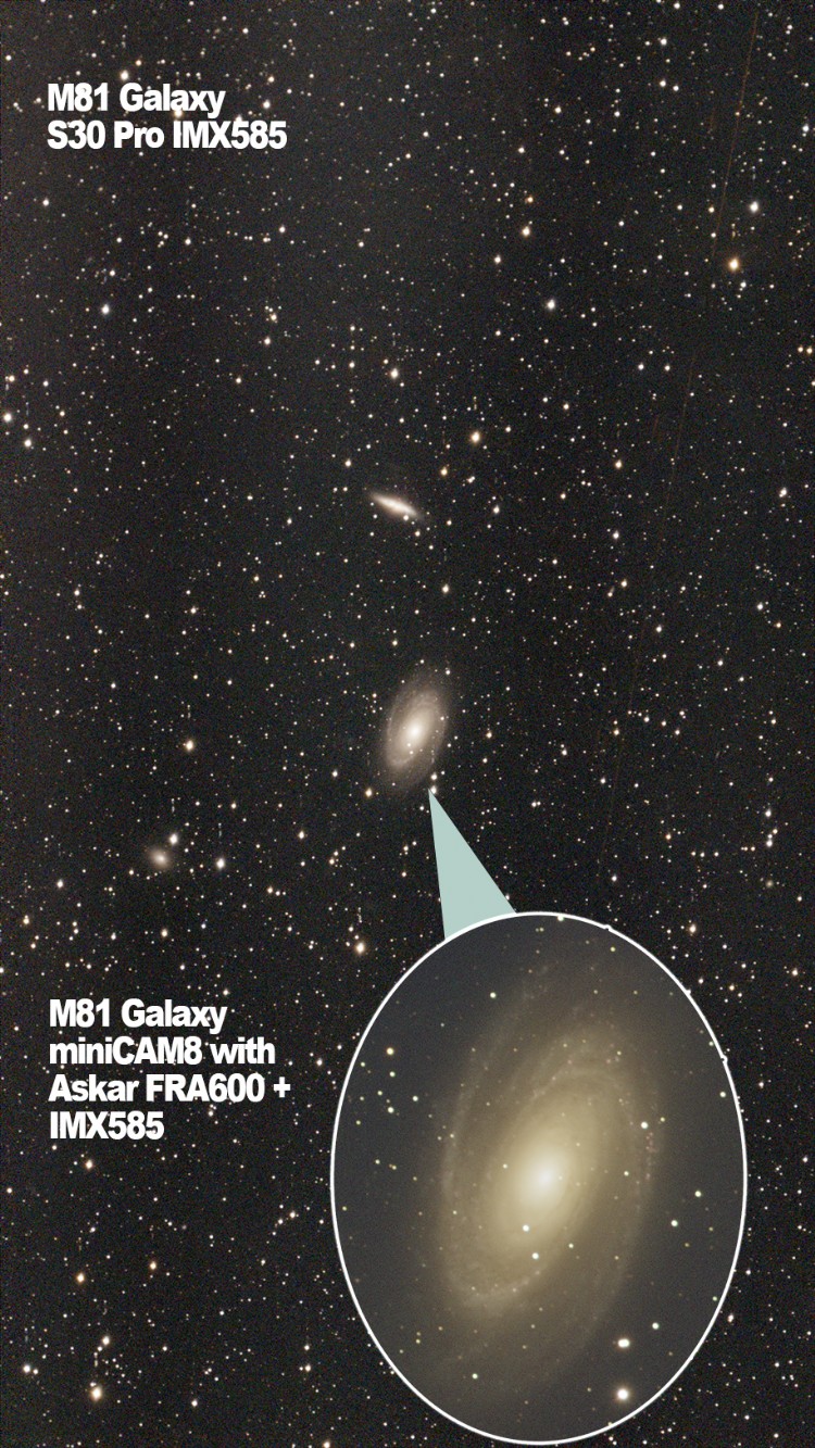 M81 Galaxy S30Pro IMX585 compared to miniCAM8 IMX585 ScopeTrader