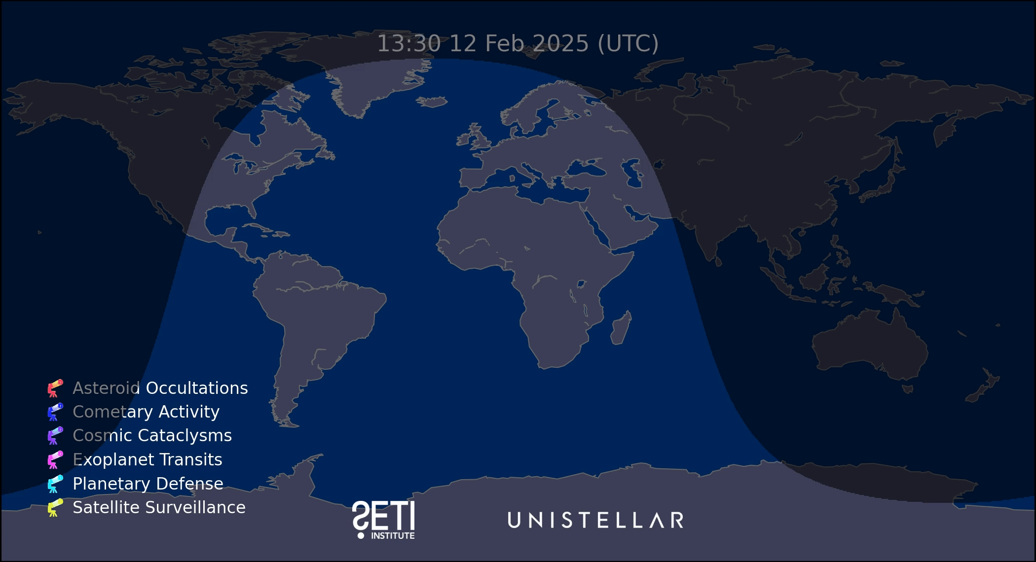 Map of Unistellar Network observations by citizen astronomers