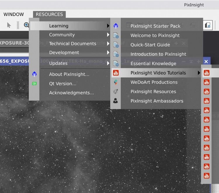 Pixinsight Menu Preview