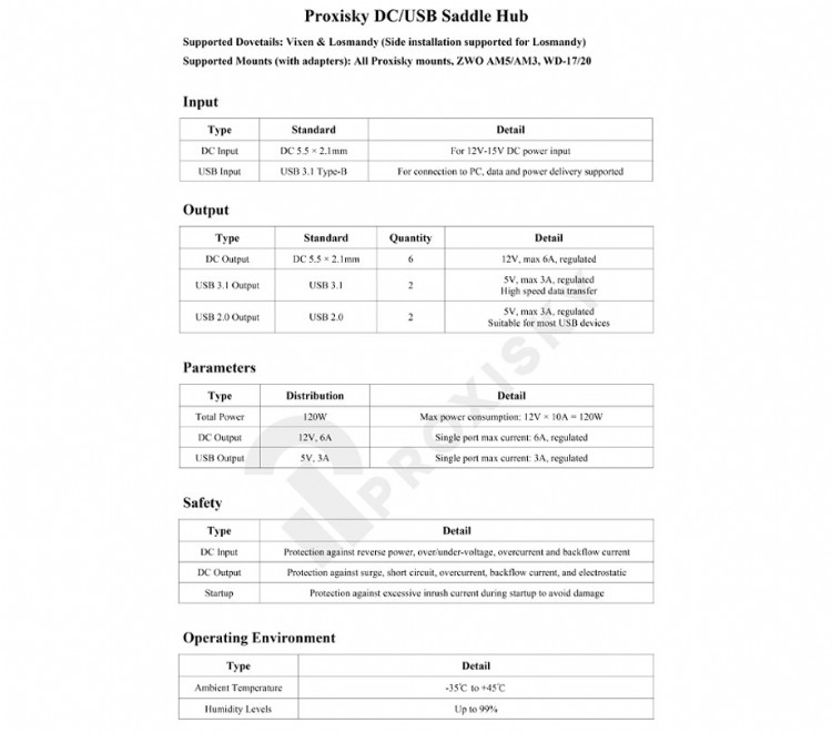 Proxisky Saddle Hub specifications