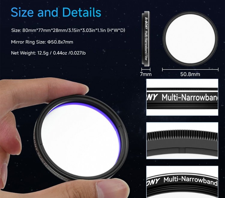 SVBONY SV240 multi bandpass filter specifications