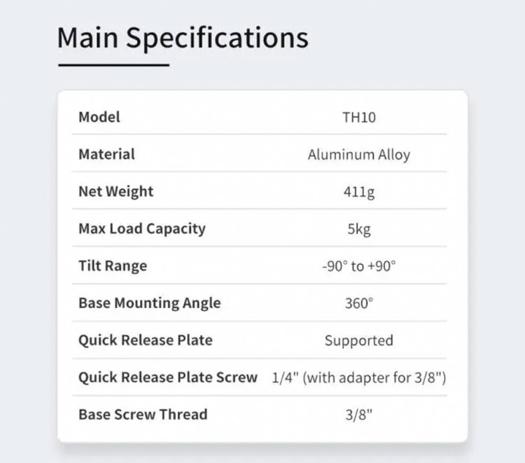 Seestar TH10 Fluid Tripod Head specifications