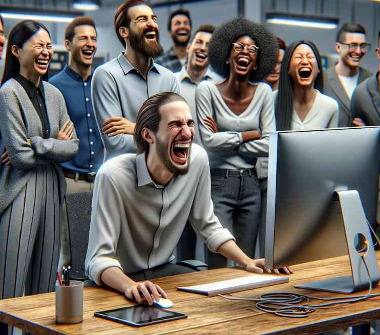 Software engineers laughing about the future of app development