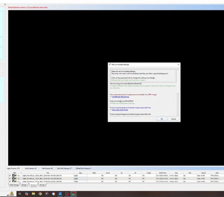 Stacking images from multiple nights