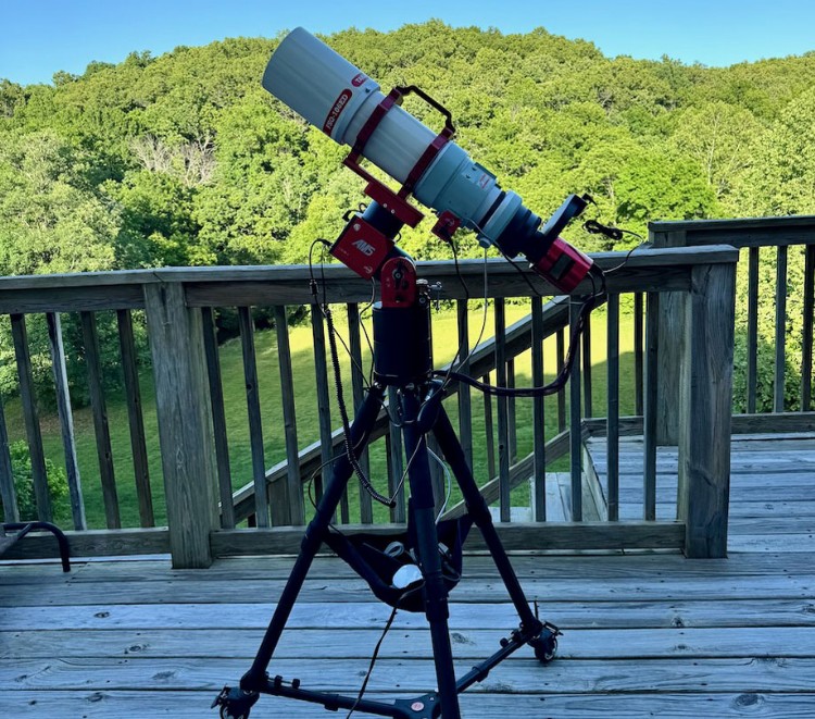 Telescope on rollers setup on my back patio