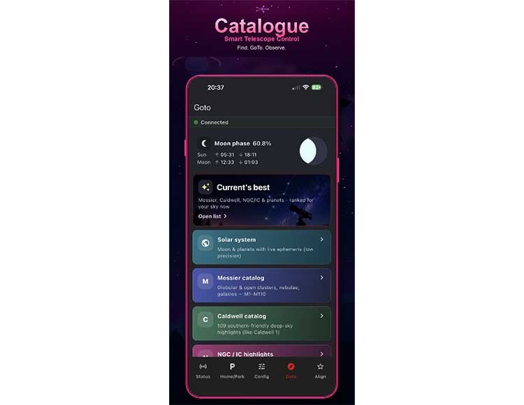 smart telescope catlogue feature