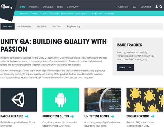 Unity Creates QA Mini Site for Test Tools, Test Suites and Patch Releases