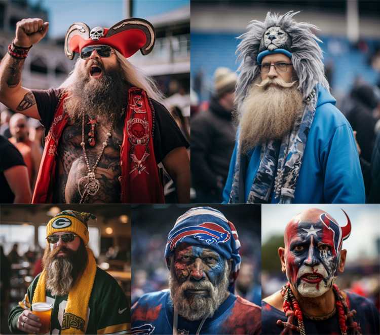 Nfl Fans Modern Average NFL fans visualized by Midjourney for each team